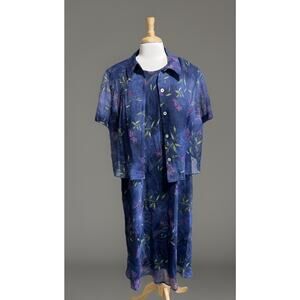 K Woman Women's 24WP Purple Violet Bouquet Floral Midi Dress and Jacket 2pc